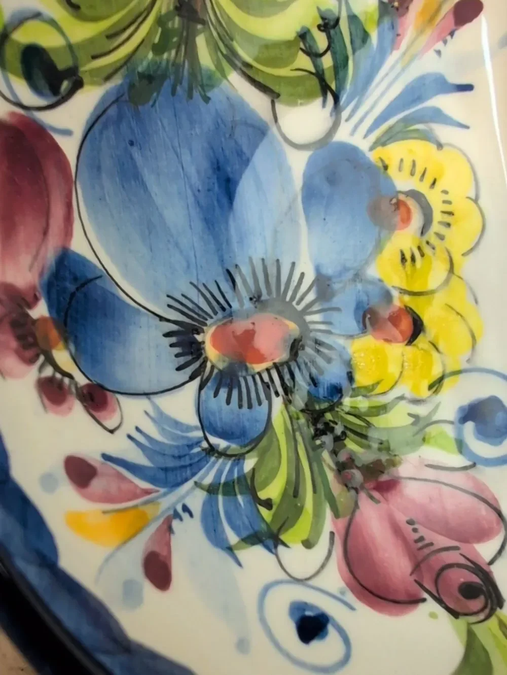 Faireal Portuguese Hand-Painted Floral Ceramic Olive Dish Vintage